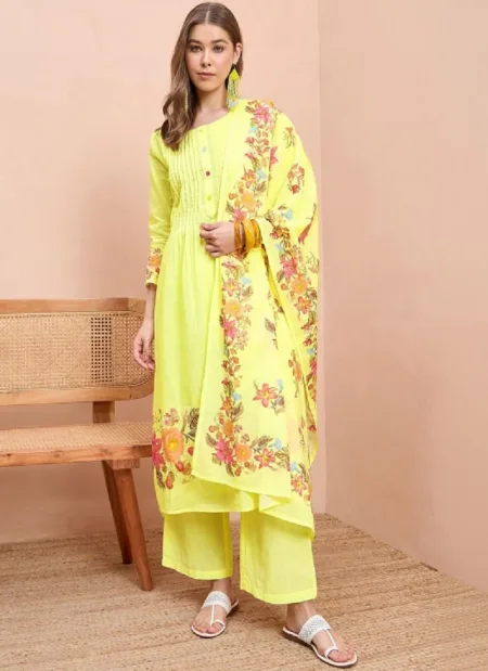 Yellow Colour Mul Cotton Kurti With Bottom Dupatta OPH-KS26S30050